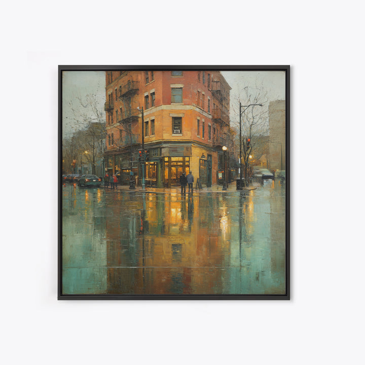 Moody City Scene Reflected Canvas Print, Art, Abstract Art, Living Room Decor, Fine Art, Pink Wall Art, Horizontal Wall Art, ART-1x1-10