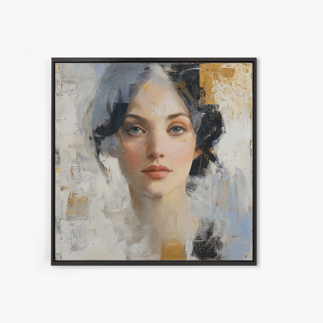 Expressive Portrait with Dramatic Light and Textured Framed Canvas Print, Art, Horizontal Wall Art, Living Room Decor, Fine Art, ART-1x1-100