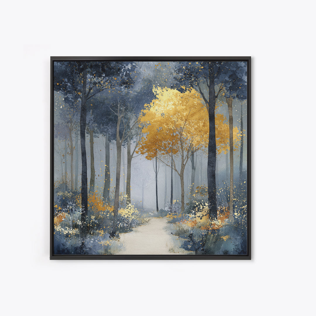 Woodland Path with Golden Autumn Atmosphere Canvas Print, Art, Metal Wall Art, Living Room Decor, Fine Art, Textured Wall Art, ART-1x1-23