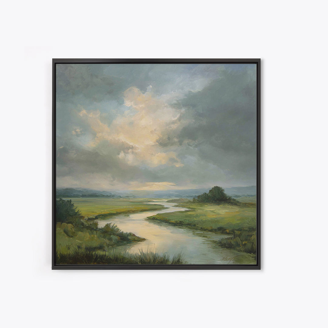 Classic Landscape with Winding River and Atmospheric Canvas Print, Art, Art Commission, Living Room Decor, Fine Art, ART-1x1-3