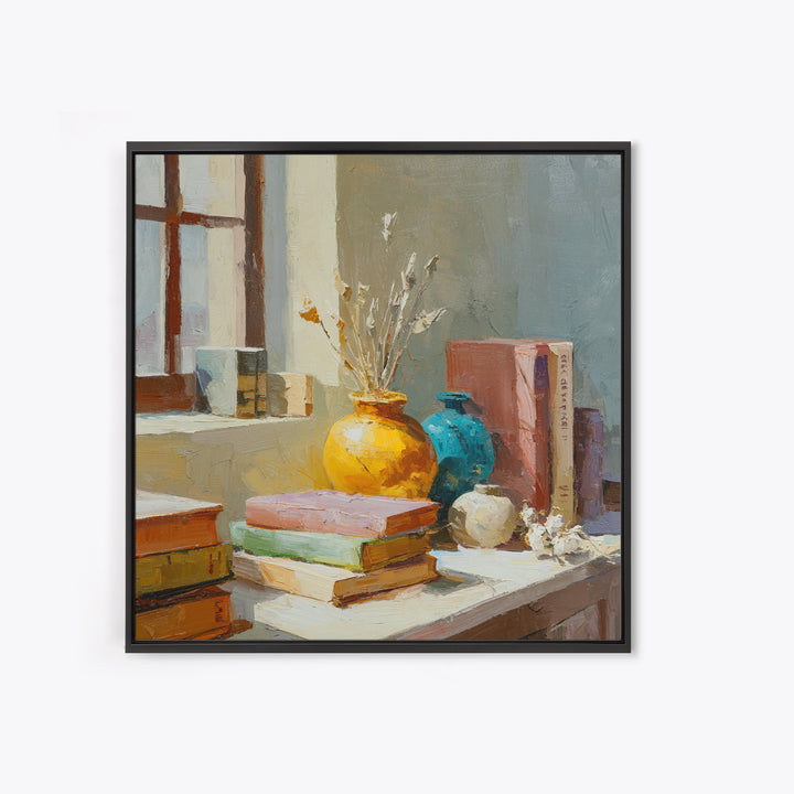 Sunlit Interior Still Life Framed Canvas Print, Art, Prints Wall Art, Living Room Decor, Fine Art, Fine Art Print, ART-1x1-38