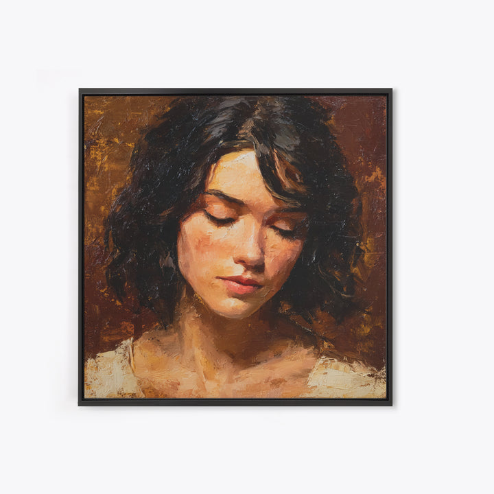 Expressive Portrait with Dramatic Light and Textured Canvas Print, Art, Living Room Decor, Fine Art, Art Nouveau, ART-1x1-4