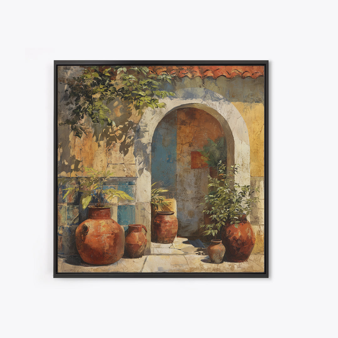 Architectural Archway in Warm Mediterranean Light Framed Canvas Print, Art, Textured Wall Art, Living Room Decor, Fine Art, ART-1x1-46