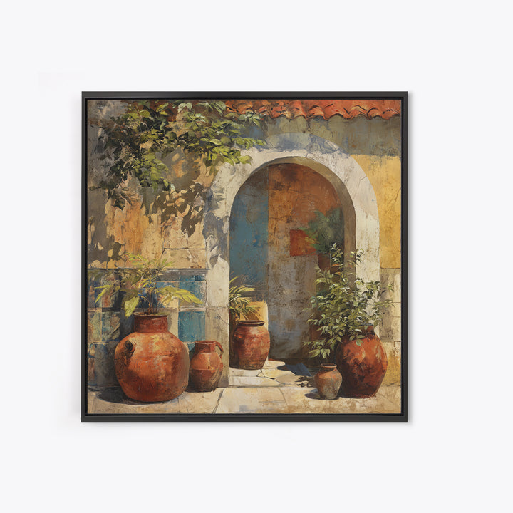 Architectural Archway in Warm Mediterranean Light Framed Canvas Print, Art, Textured Wall Art, Living Room Decor, Fine Art, ART-1x1-46