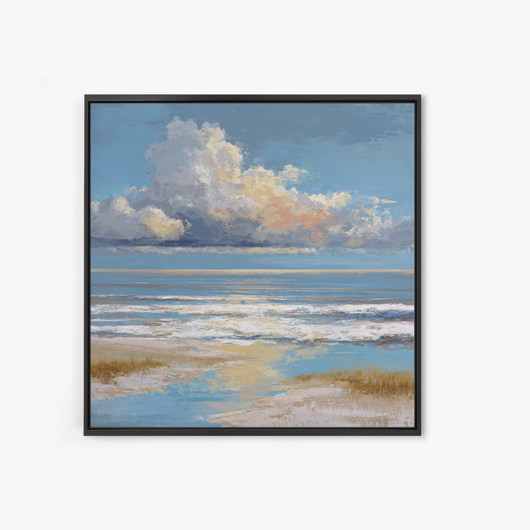 Dramatic Seascape with Foam and Storm Clouds Framed Canvas Print, Art, Living Room Decor, Fine Art, Art Nouveau, ART-1x1-48