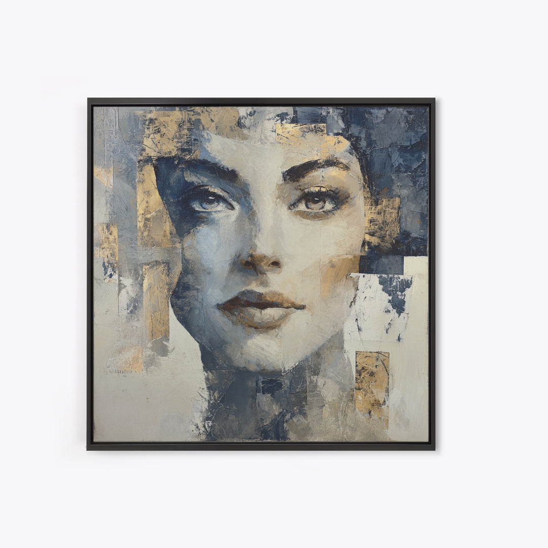 Expressive Portrait with Dramatic Light and Textured Framed Canvas Print, Art, Ai Art, Living Room Decor, Fine Art, ART-1x1-52