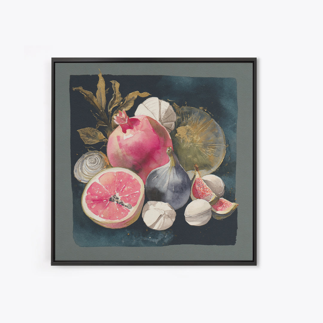Bold Pop Fruit Composition Framed Canvas Print, Art, Abstract Art, Living Room Decor, Fine Art, Pink Wall Art, ART-1x1-64