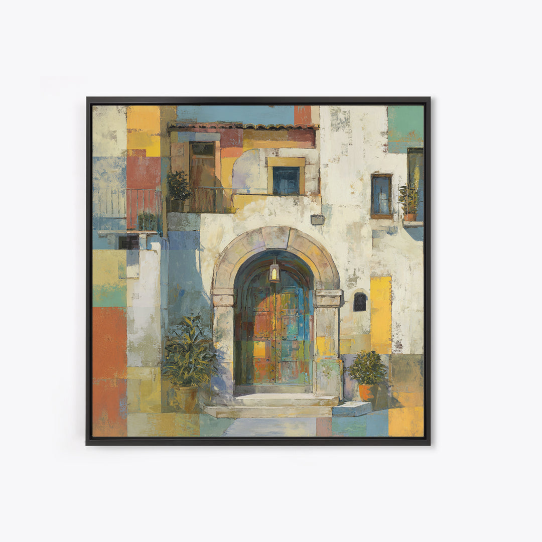 Architectural Archway in Warm Mediterranean Light Framed Canvas Print, Art, Textured Wall Art, Living Room Decor, Fine Art, ART-1x1-70