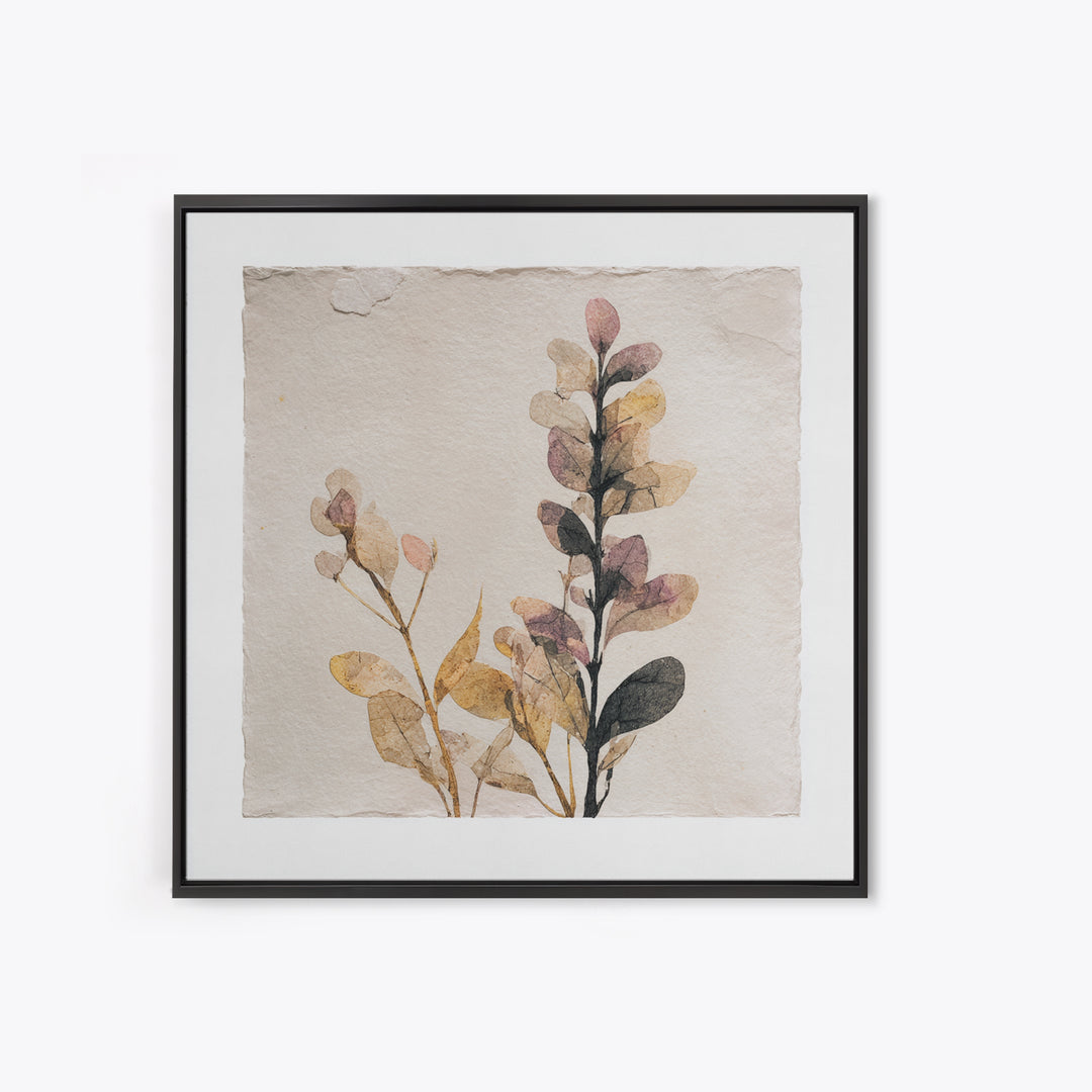 Minimal Botanical Ink Drawing on Handmade Paper Canvas Print, Art, Neutral Decor, Living Room Decor, Fine Art, ART-1x1-77