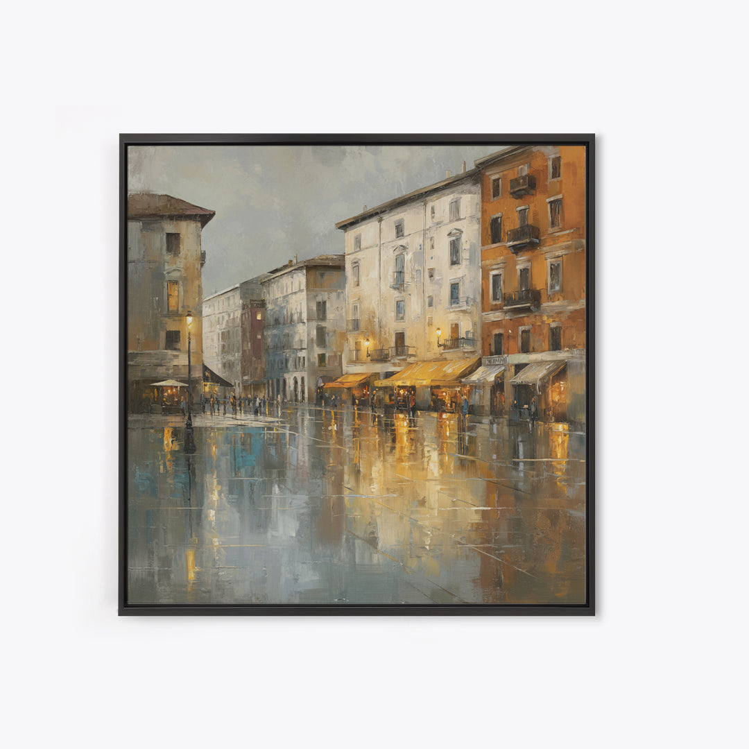 Moody City Scene Reflected Canvas Print, Art, Boho Wall Art, Living Room Decor, Oil Painting, Textured Painting, ART-1x1-82