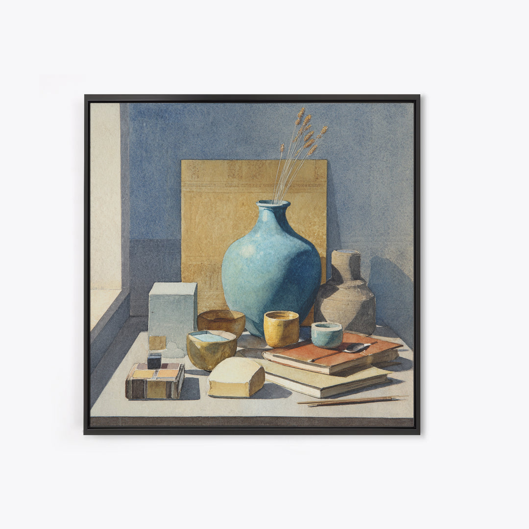 Sunlit Interior Still Life Canvas Print, Art, Pink Wall Art, Living Room Decor, Fine Art, Textured Painting, ART-1x1-86