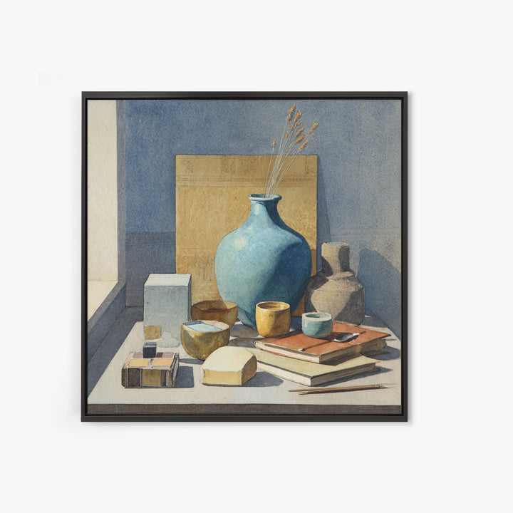 Sunlit Interior Still Life Canvas Print, Art, Pink Wall Art, Living Room Decor, Fine Art, Textured Painting, ART-1x1-86