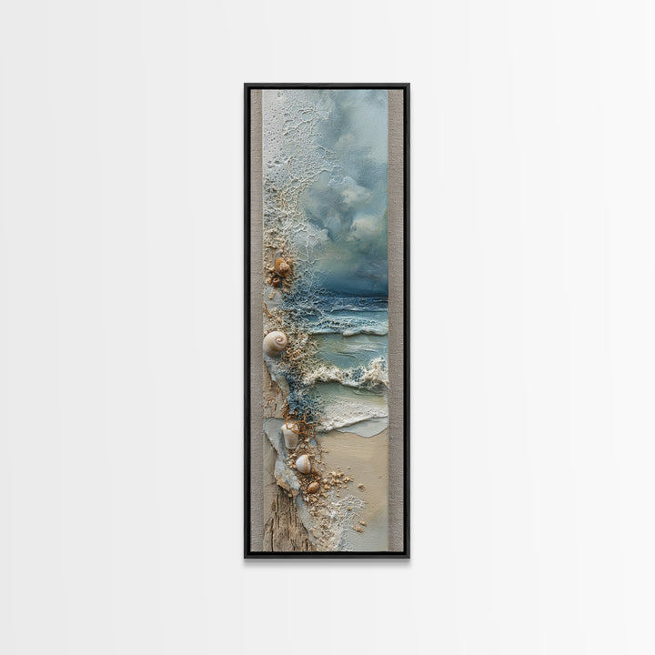 Dramatic Seascape with Foam and Storm Clouds Canvas Print, Art, Boho Wall Art, Living Room Decor, Oil Painting, ART-1x3-12