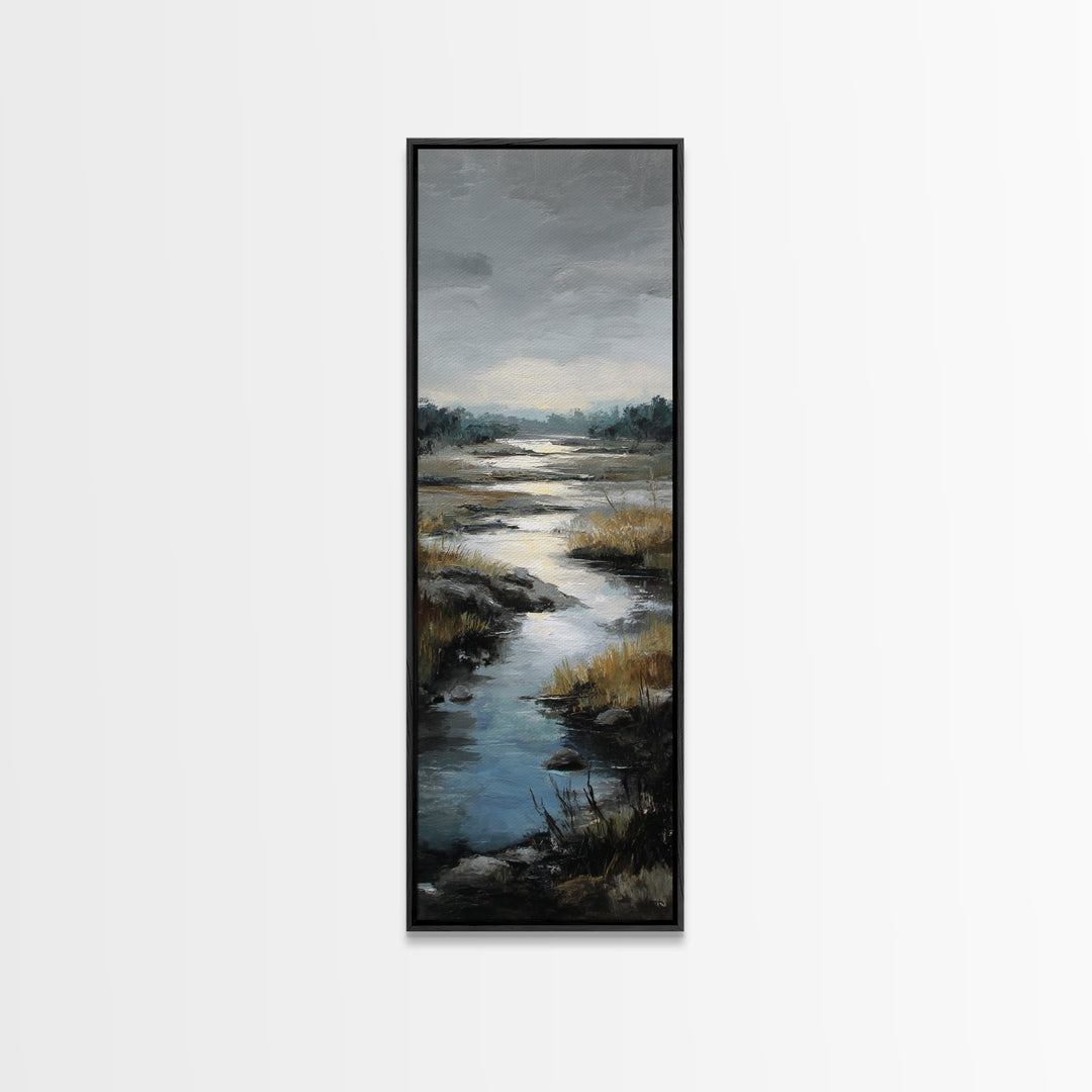 Classic Landscape with Winding River and Atmospheric Framed Canvas Print, Art, Fine Art Print, Living Room Decor, Fine Art, ART-1x3-15