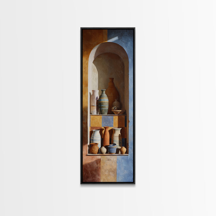Architectural Archway in Warm Mediterranean Light Framed Canvas Print, Art, Black Art, Living Room Decor, Watercolor Art, ART-1x3-34