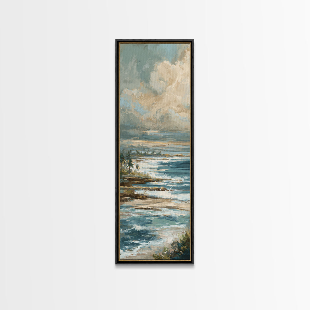 Dramatic Seascape with Foam and Storm Clouds Framed Canvas Print, Art, Neutral Decor, Living Room Decor, Fine Art, ART-1x3-36