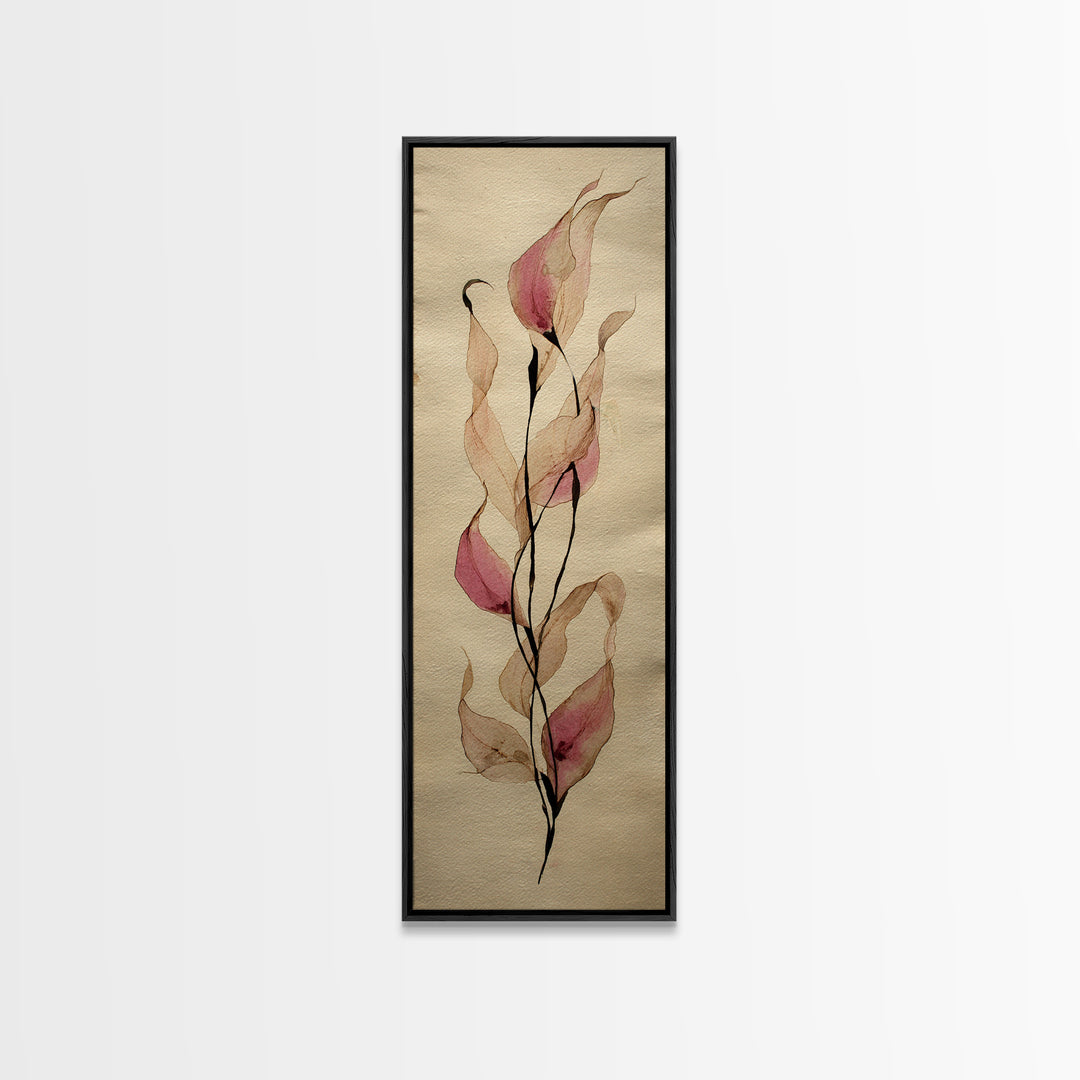 Minimal Botanical Ink Drawing on Handmade Paper Canvas Print, Art, Art Deco, Living Room Decor, Fine Art, Printable Art, ART-1x3-41