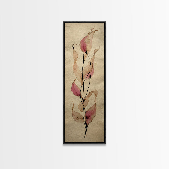 Minimal Botanical Ink Drawing on Handmade Paper Canvas Print, Art, Art Deco, Living Room Decor, Fine Art, Printable Art, ART-1x3-41