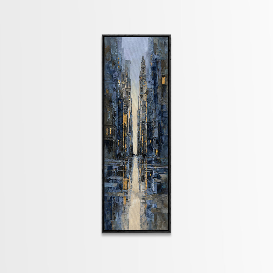 Moody City Scene Reflected Framed Canvas Print, Art, Prints Wall Art, Living Room Decor, Fine Art, Fine Art Print, ART-1x3-46
