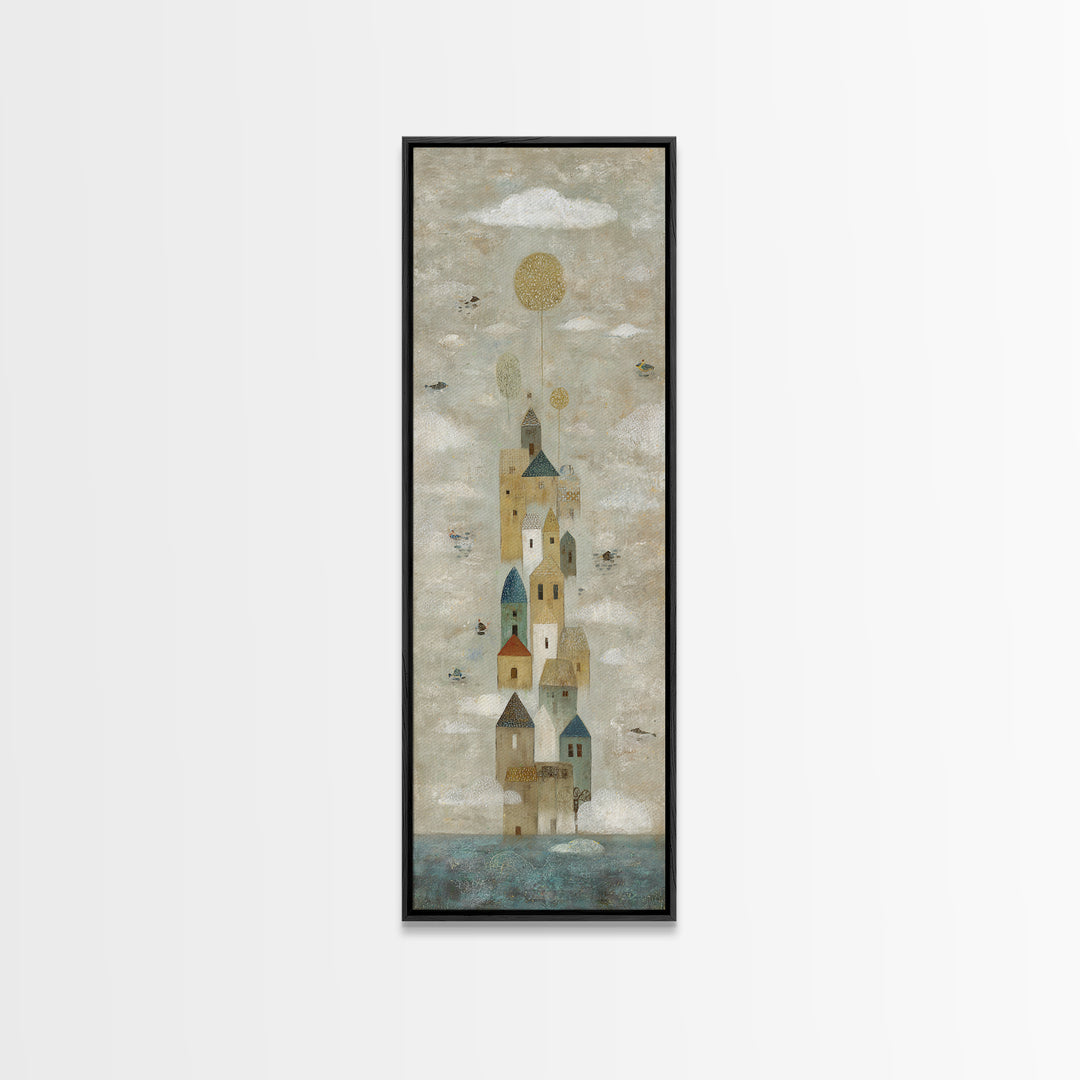 Naive Folk Art Village Canvas Print, Art, Contemporary Art, Living Room Decor, Fine Art, Art Deco, Original Art, ART-1x3-56