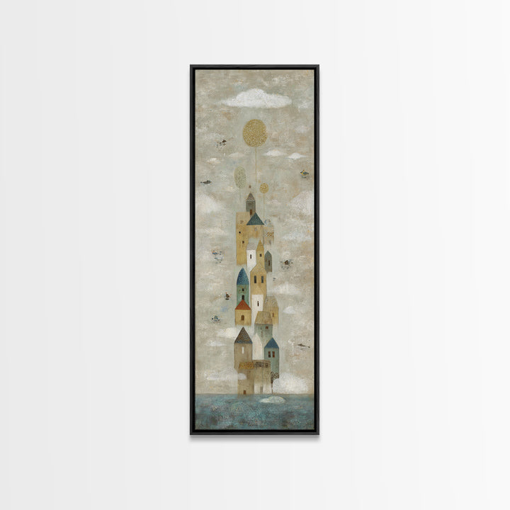 Naive Folk Art Village Canvas Print, Art, Contemporary Art, Living Room Decor, Fine Art, Art Deco, Original Art, ART-1x3-56