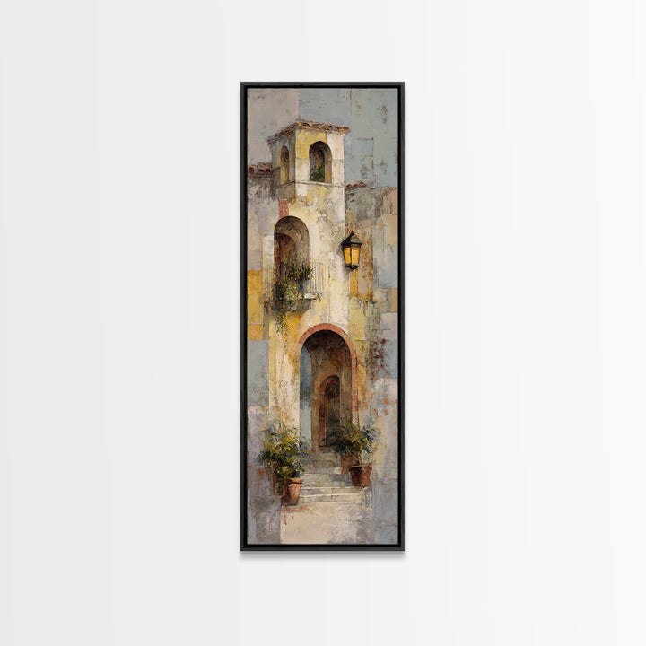 Architectural Archway in Warm Mediterranean Light Framed Canvas Print, Art, Black Art, Living Room Decor, Watercolor Art, ART-1x3-58