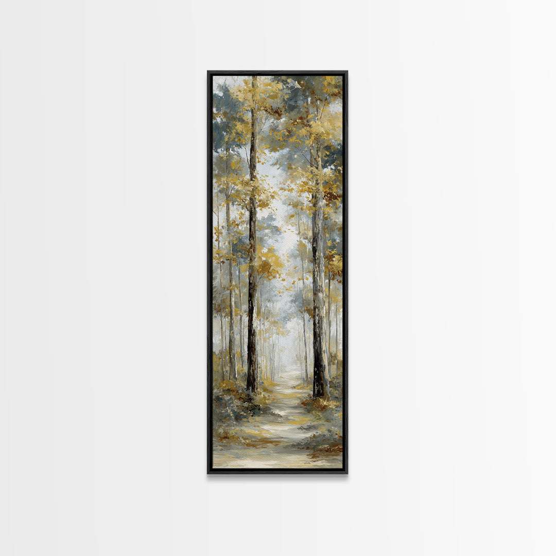 Woodland Path with Golden Autumn Atmosphere Canvas Print, Art, Living Room Decor, Fine Art, Art Nouveau, Framed Wall Art, ART-1x3-59