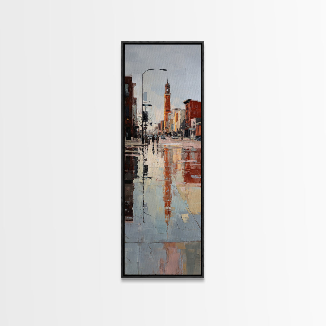 Moody City Scene Reflected Framed Canvas Print, Art, Prints Wall Art, Living Room Decor, Fine Art, Fine Art Print, ART-1x3-70