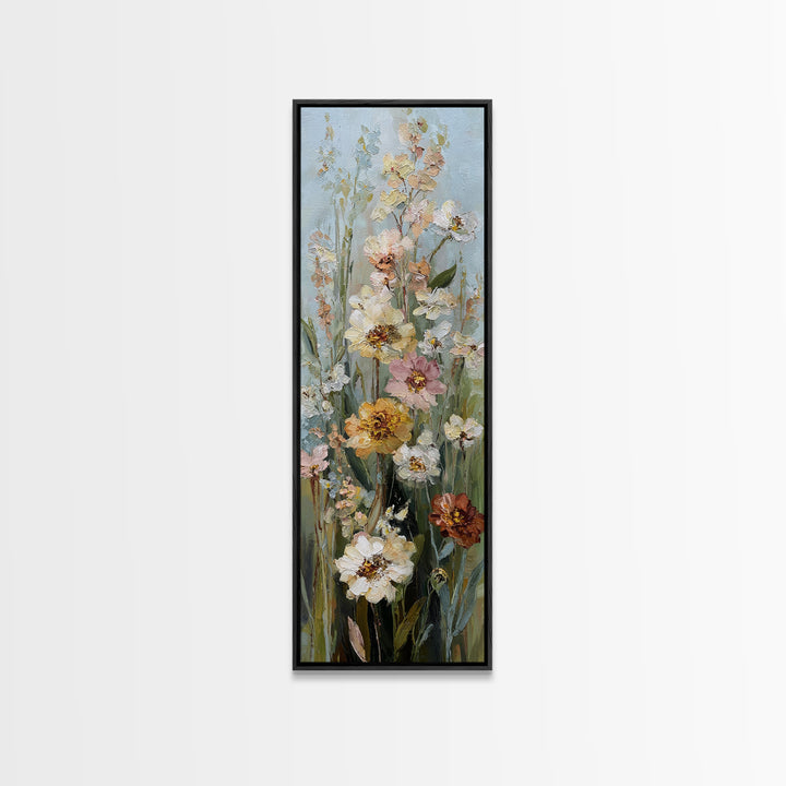 Painterly Meadow with Loose Impressionist Flowers Framed Canvas Print, Art, Large Wall Art, Living Room Decor, Oil Painting, ART-1x3-75