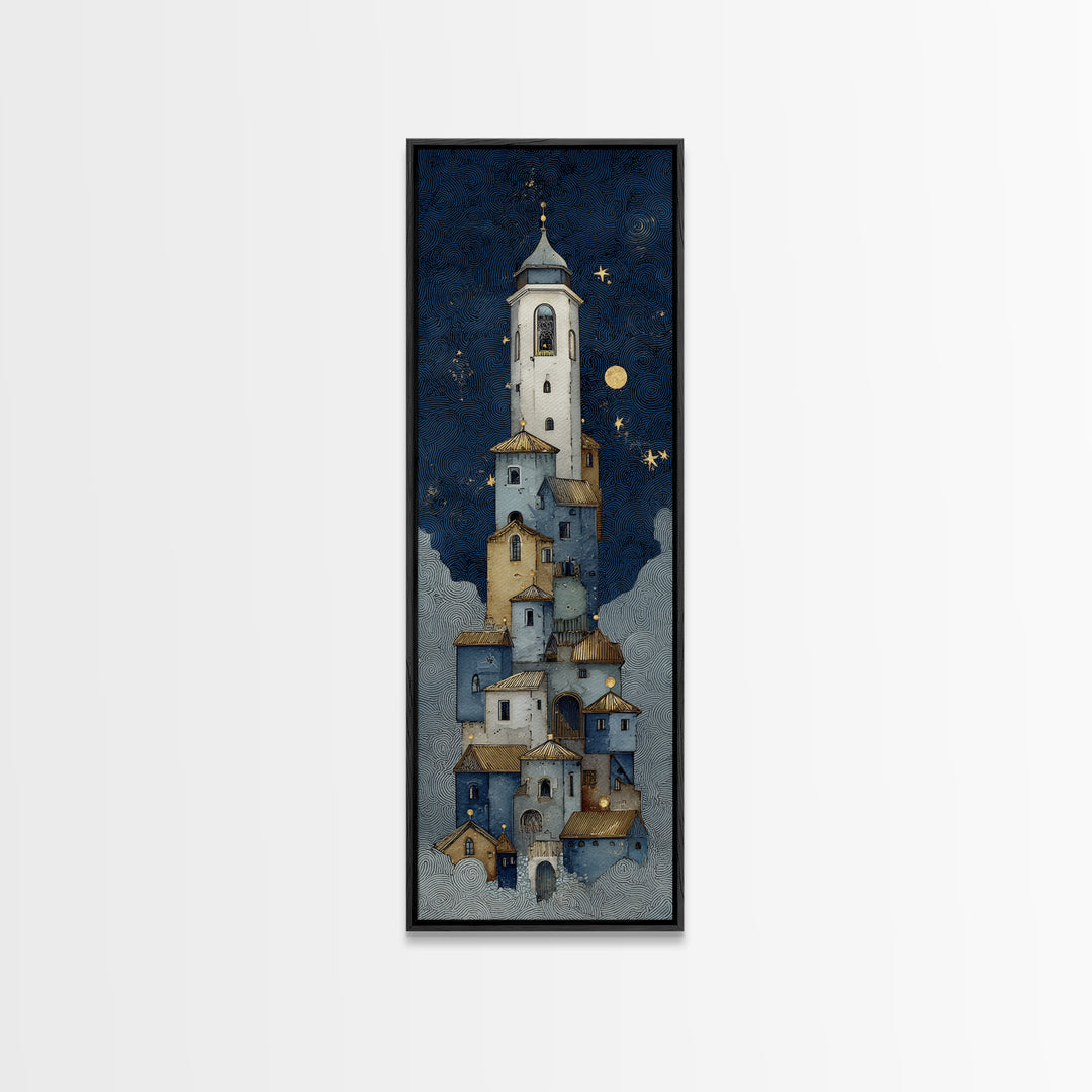 Naive Folk Art Village Framed Canvas Print, Art, Printable Wall Art, Living Room Decor, Fine Art, Canvas Art, ART-1x3-80