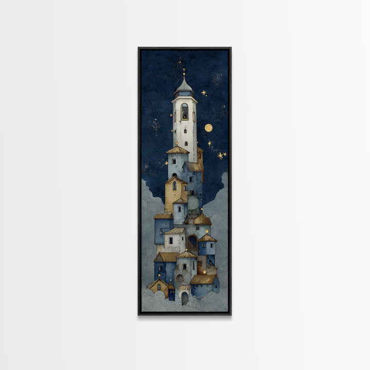Naive Folk Art Village Framed Canvas Print, Art, Printable Wall Art, Living Room Decor, Fine Art, Canvas Art, ART-1x3-80