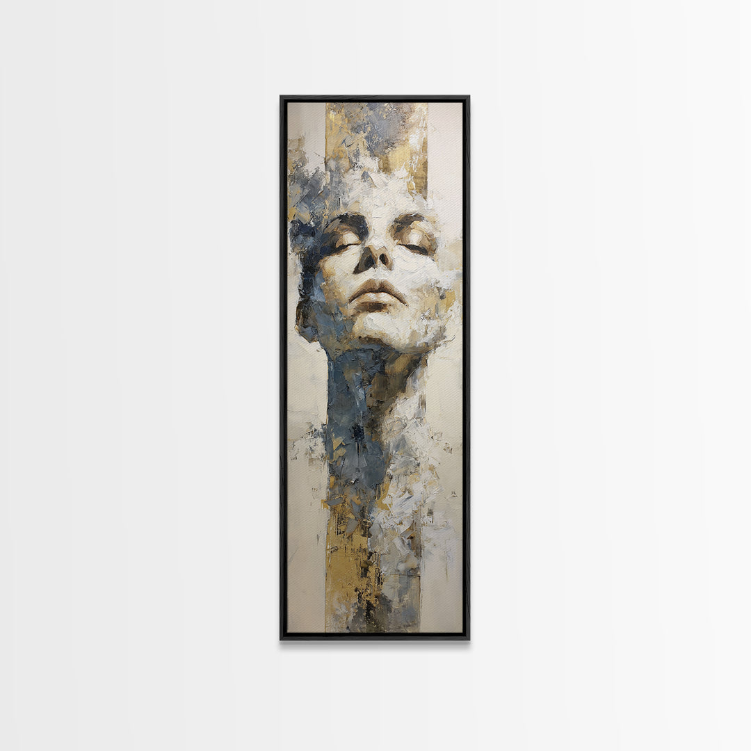 Expressive Portrait with Dramatic Light and Textured Canvas Print, Art, Metal Wall Art, Living Room Decor, Oil Painting, ART-1x3-88