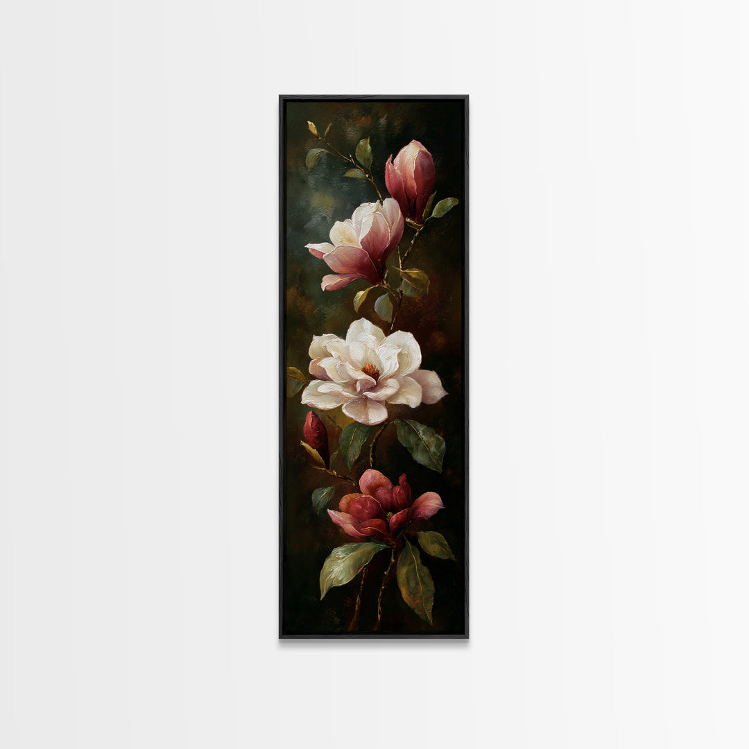 Romantic Floral Oil Painting Framed Canvas Print, Art, Art Commission, Living Room Decor, Fine Art, Black Art, ART-1x3-92