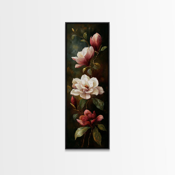 Romantic Floral Oil Painting Framed Canvas Print, Art, Art Commission, Living Room Decor, Fine Art, Black Art, ART-1x3-92