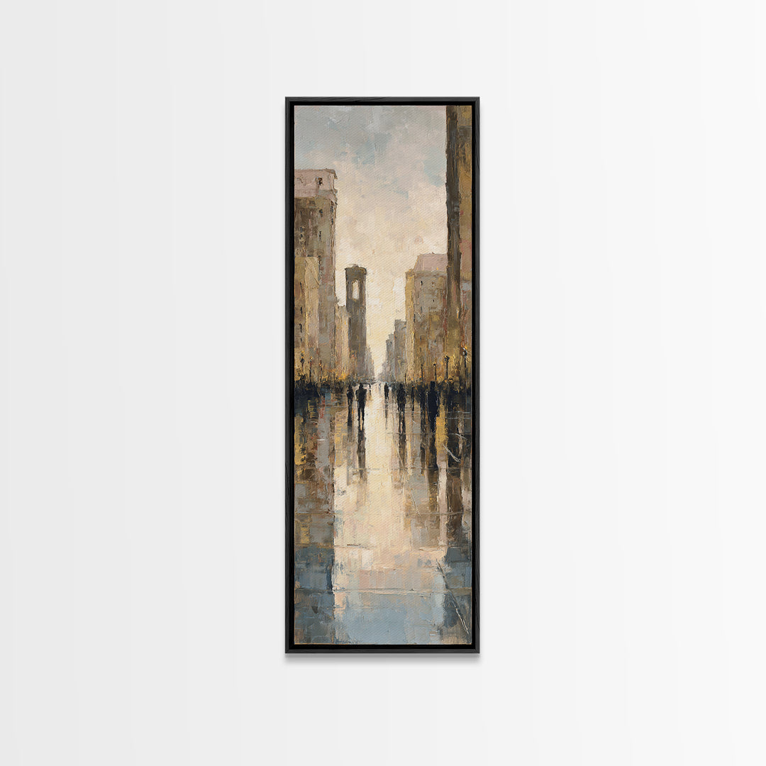 Moody City Scene Reflected Canvas Print, Art, Pink Wall Art, Living Room Decor, Fine Art, Textured Painting, ART-1x3-94