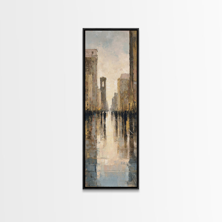 Moody City Scene Reflected Canvas Print, Art, Pink Wall Art, Living Room Decor, Fine Art, Textured Painting, ART-1x3-94