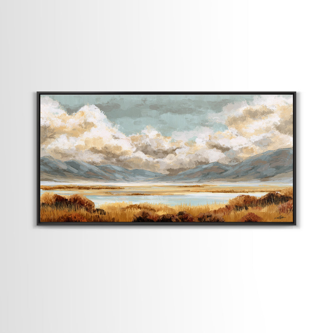 Quiet Mountain Scene Framed Canvas Print, Art, Statement Artwork, Living Room Decor, Fine Art, Digital Art, Printable Wall Art, ART-2x1-13