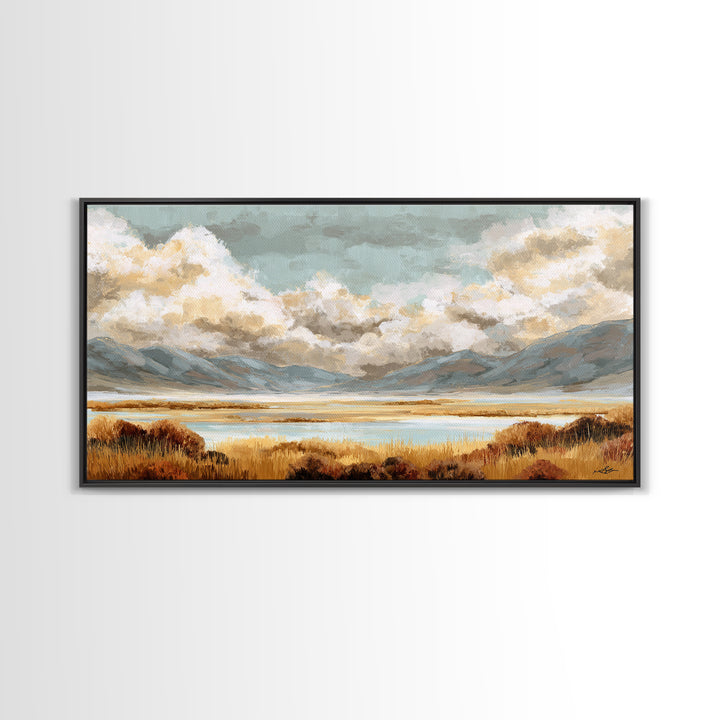 Quiet Mountain Scene Framed Canvas Print, Art, Statement Artwork, Living Room Decor, Fine Art, Digital Art, Printable Wall Art, ART-2x1-13