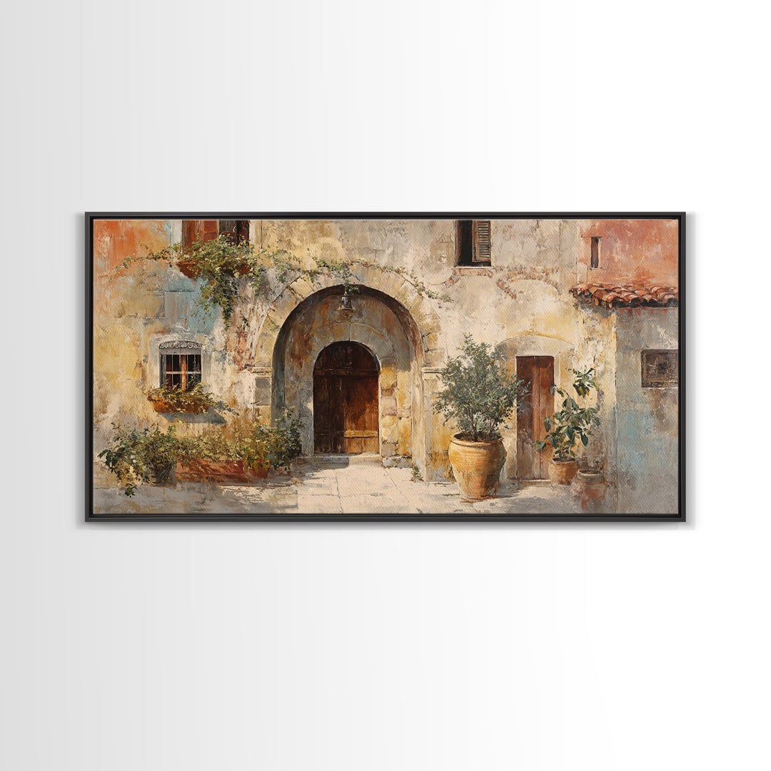 Architectural Archway in Warm Mediterranean Light Framed Canvas Print, Art, Home Decor, Living Room Decor, Fine Art, ART-2x1-18