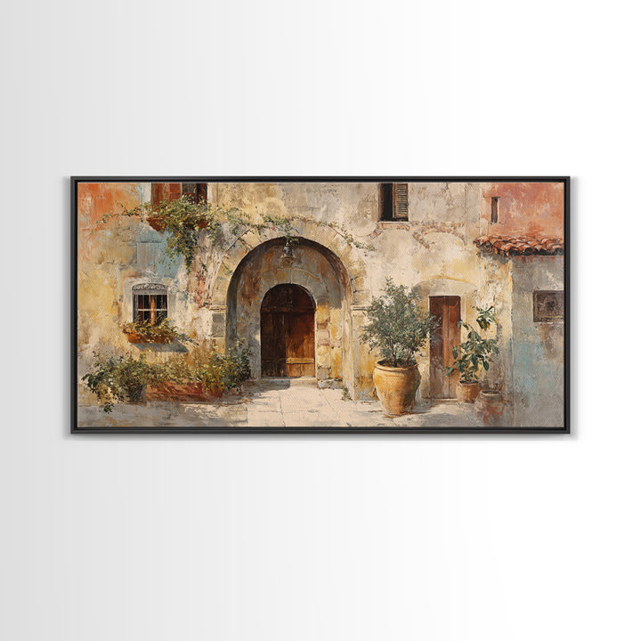 Architectural Archway in Warm Mediterranean Light Framed Canvas Print, Art, Home Decor, Living Room Decor, Fine Art, ART-2x1-18