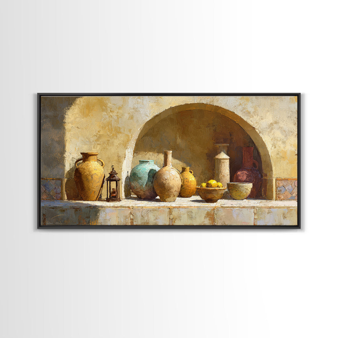 Architectural Archway in Warm Mediterranean Light Framed Canvas Print, Art, Home Decor, Living Room Decor, Fine Art, ART-2x1-42