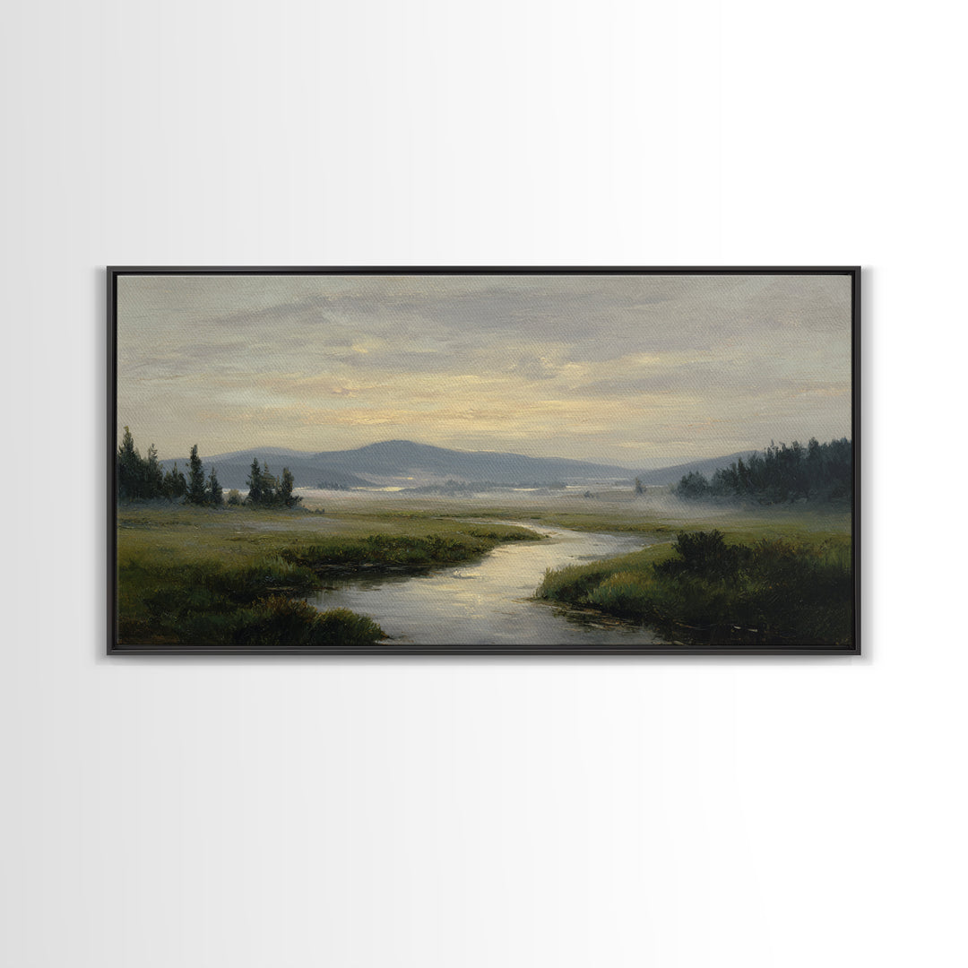 Classic Landscape with Winding River and Atmospheric Canvas Print, Art, Digital Wall Art, Living Room Decor, Fine Art, ART-2x1-47
