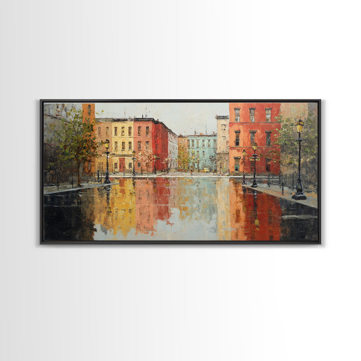 Moody City Scene Reflected Canvas Print, Art, Luxury Decor, Living Room Decor, Fine Art, Metal Wall Art, Art Commission, ART-2x1-54