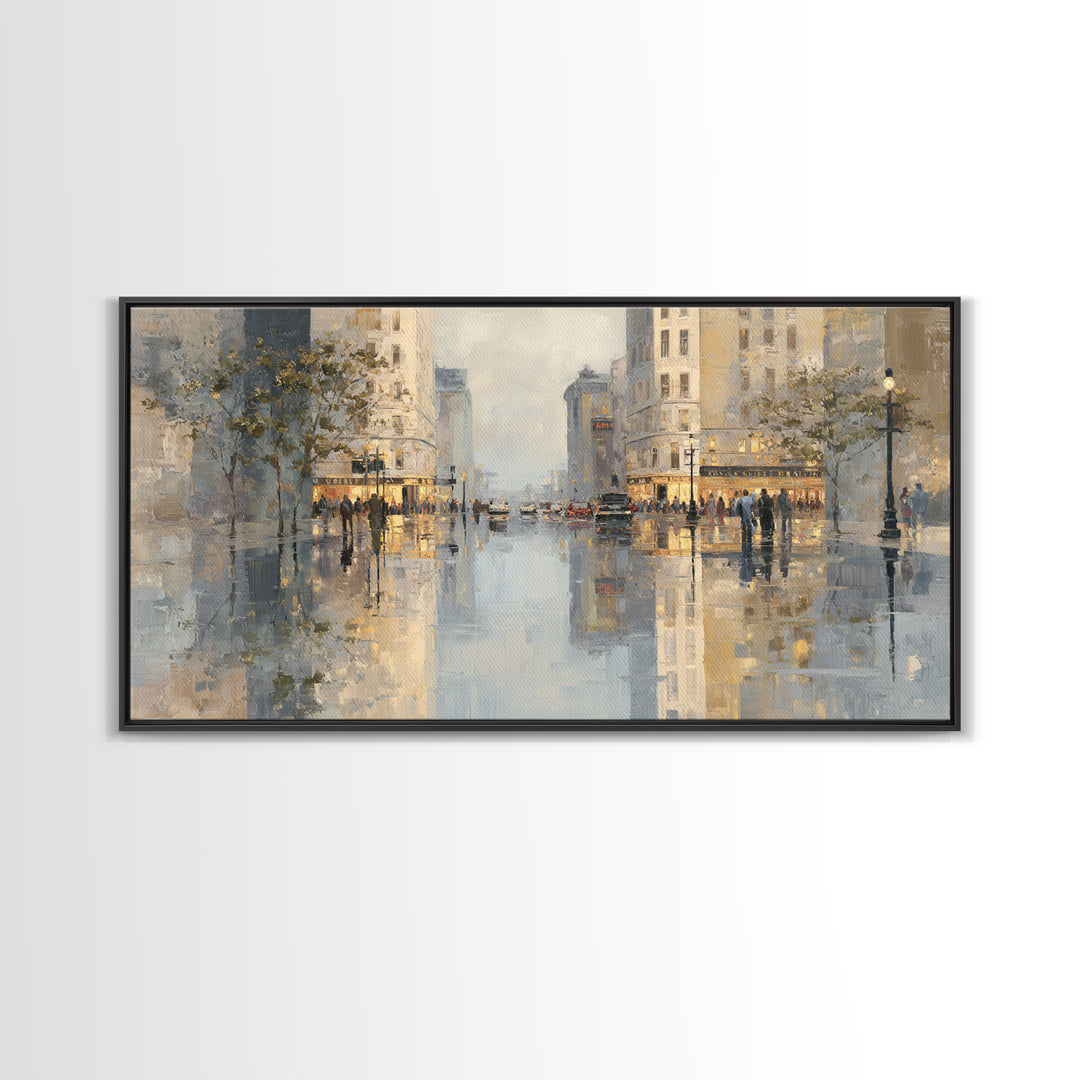 Moody City Scene Reflected Framed Canvas Print, Art, Neutral Decor, Living Room Decor, Fine Art, Art Prints, ART-2x1-6