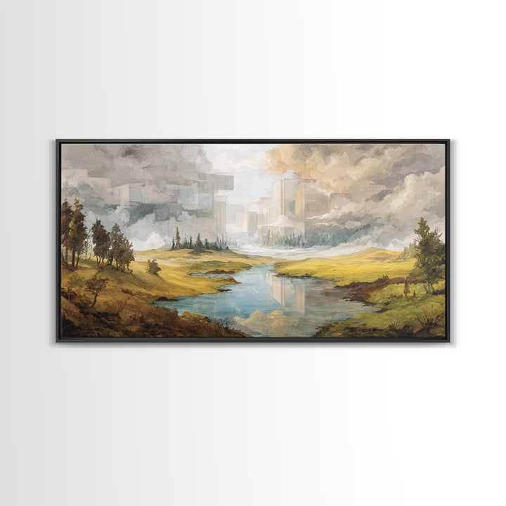 Surreal Dream Landscape Framed Canvas Print, Art, Contemporary Art, Living Room Decor, Fine Art, Art Deco, Original Art, ART-2x1-7