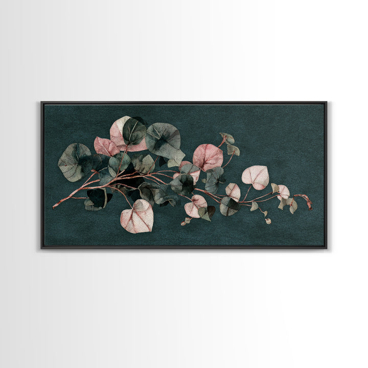 Minimal Botanical Ink Drawing on Handmade Paper Canvas Print, Art, Wall Art, Living Room Decor, Watercolor Art, ART-2x1-73