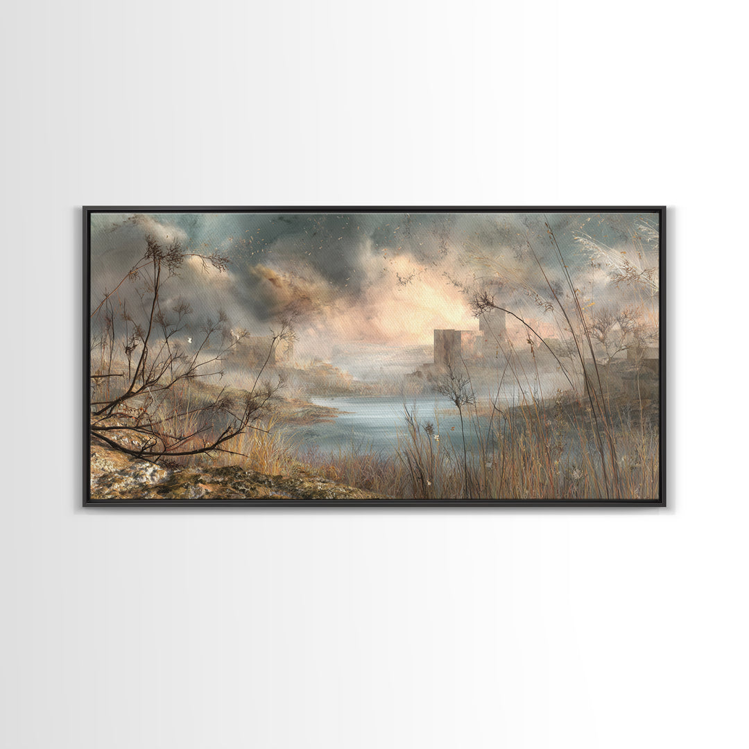 Surreal Dream Landscape Framed Canvas Print, Art, Wood Wall Art, Living Room Decor, Fine Art, Modern Decor, Fine Art Print, ART-2x1-79