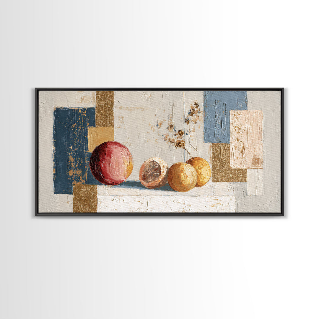 Bold Pop Fruit Composition Framed Canvas Print, Art, Abstract Art, Living Room Decor, Fine Art, Pink Wall Art, ART-2x1-84