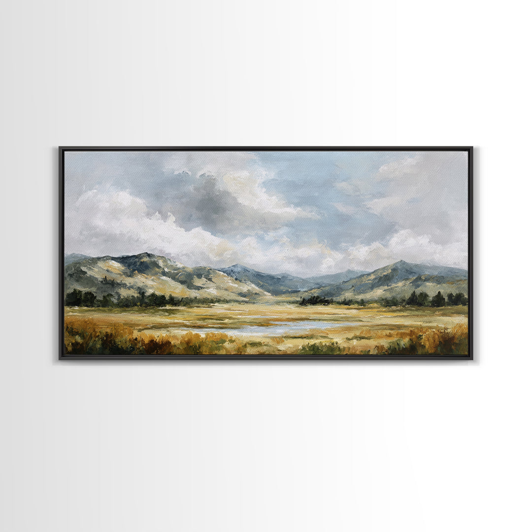 Quiet Mountain Scene Framed Canvas Print, Art, Art Print, Living Room Decor, Fine Art, Canvas Wall Art, Abstract Art, ART-2x1-85