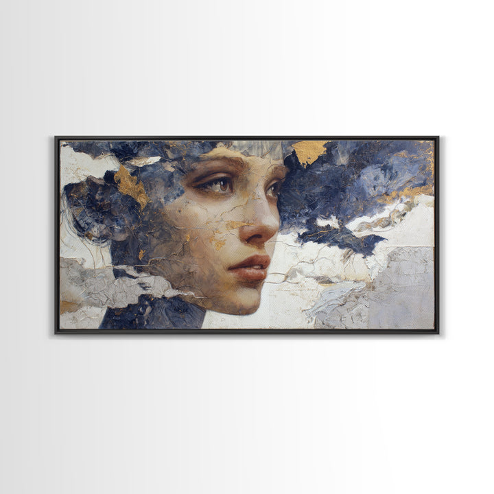 Expressive Portrait with Dramatic Light and Textured Framed Canvas Print, Art, Textured Wall Art, Living Room Decor, Fine Art, ART-2x1-96